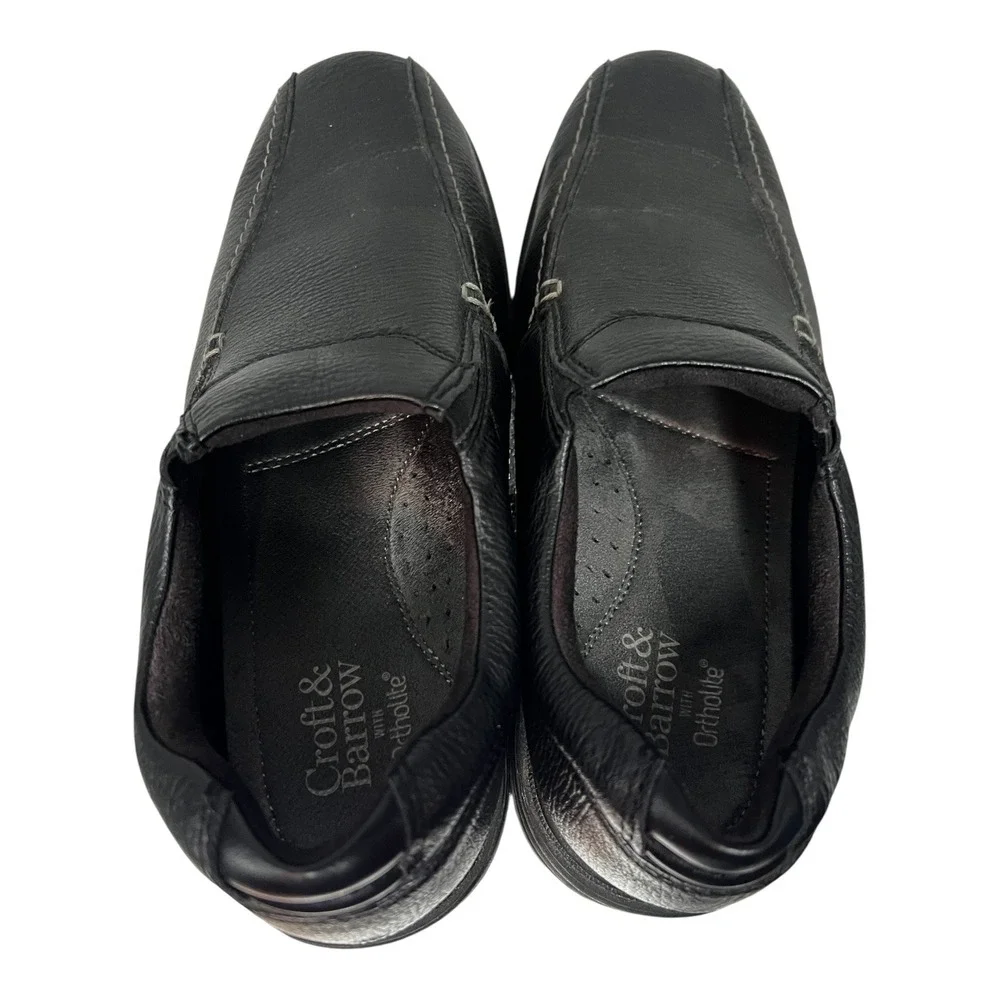 Croft & Barrow Mens Ortholite Slip‎ On Loafers Black Pebbled Shoes Size 8 Med